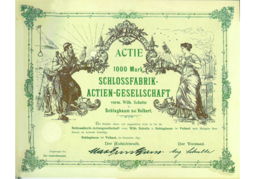 Foto der ersten Aktie der Schulte Schlagbaum AG